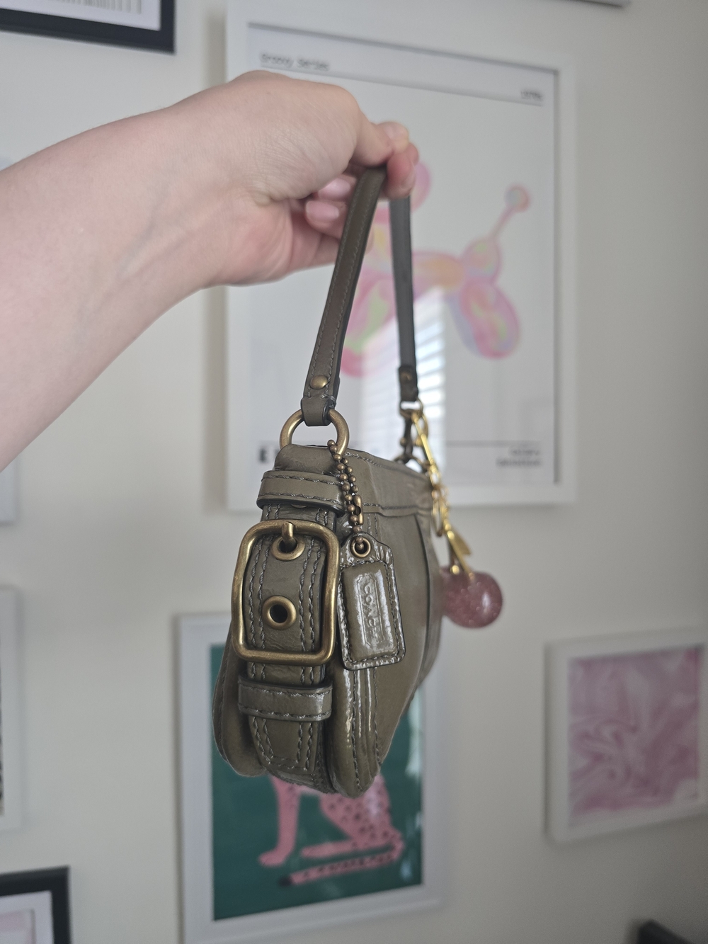 Authentic Coach Zoe Y2K Olive Green Mini Bag W/Cherry Charm - Picture 2 of 6
